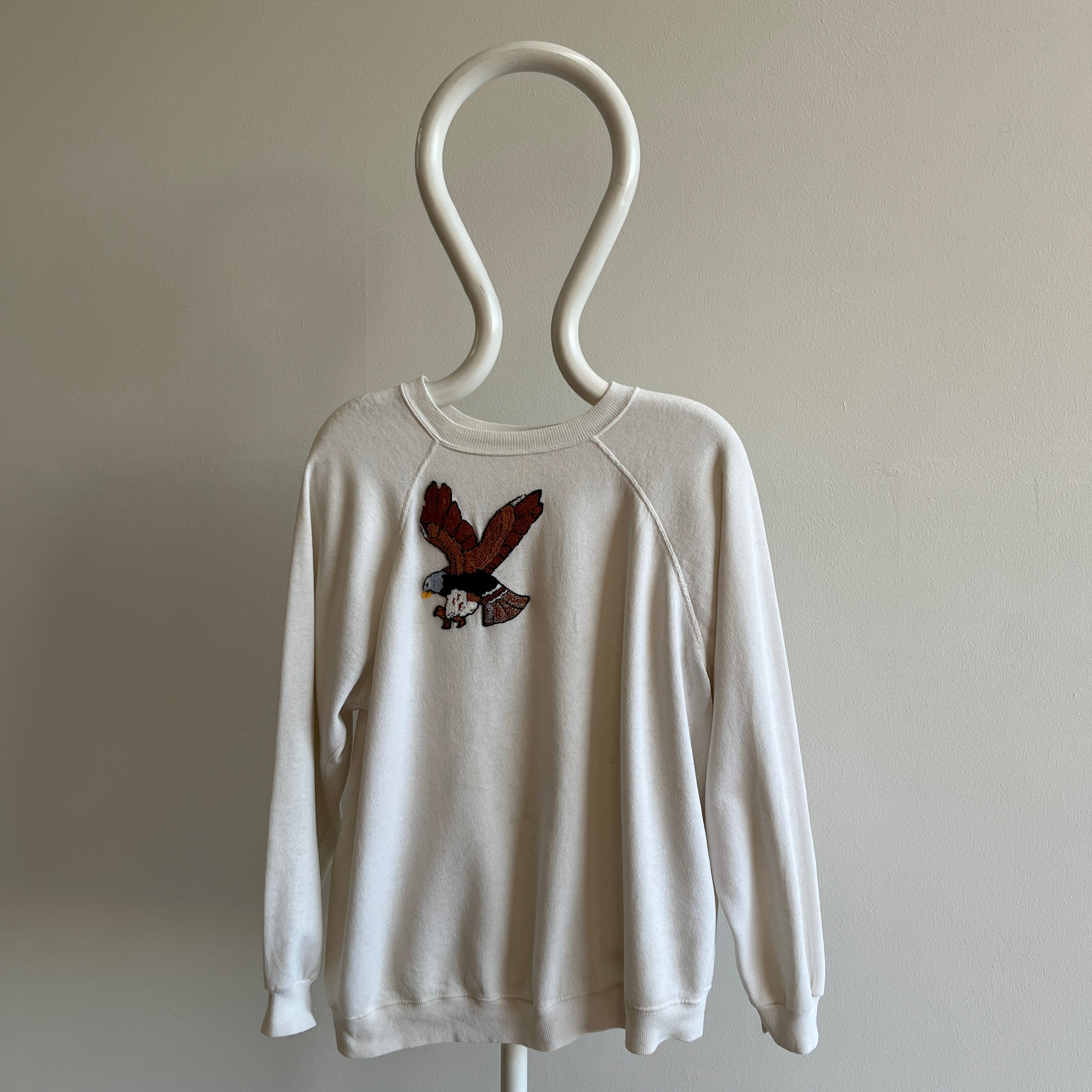 1980s DIY Eagle On A Thinned Out HHW White Sweatshirt