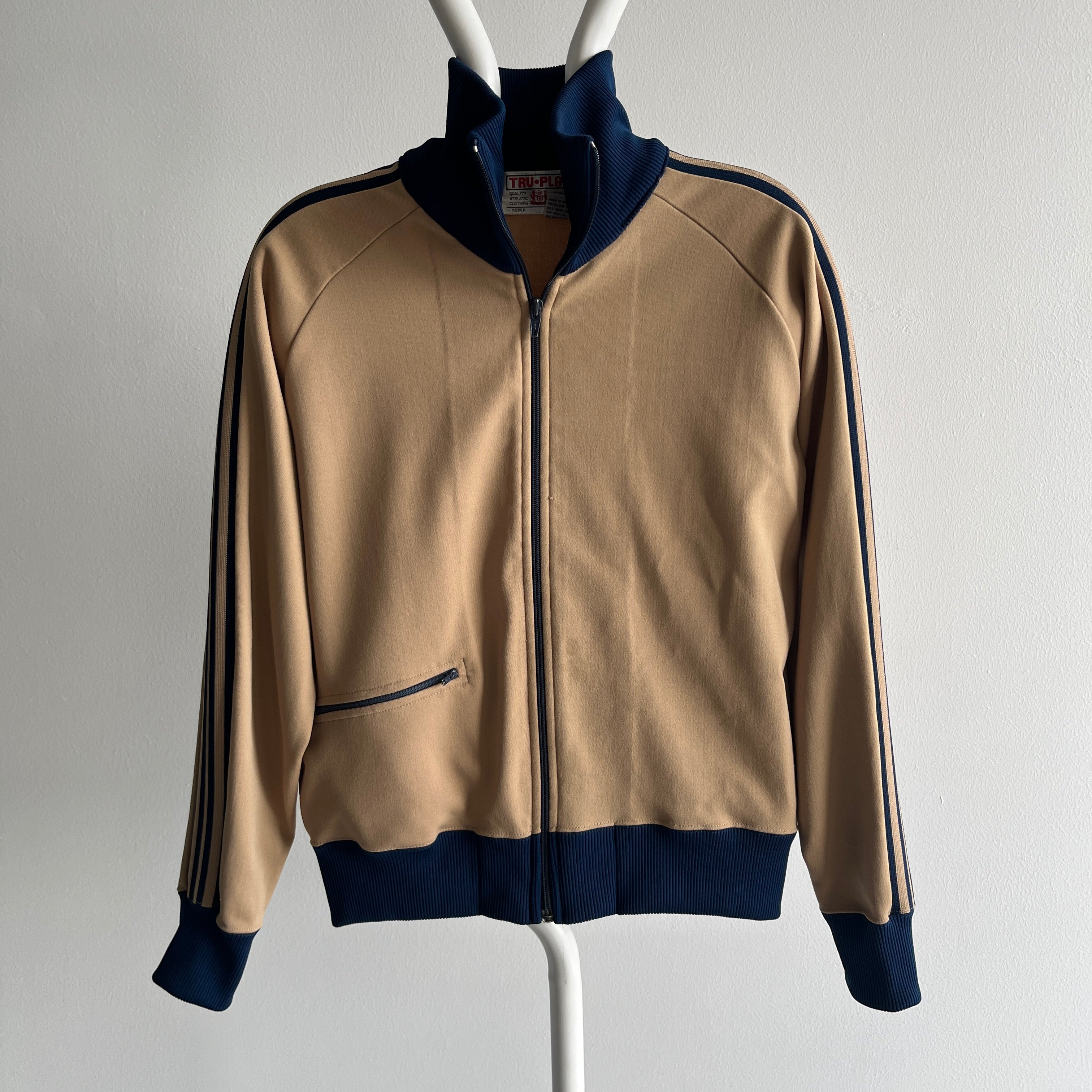 1970s Tracksuit Zip Up Khaki and Navy
