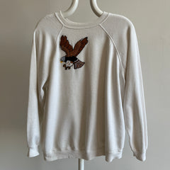 1980s DIY Eagle On A Thinned Out HHW White Sweatshirt