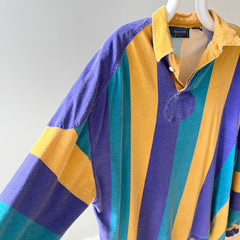 1980s Thinned Out and Slouchy Longer Mardi Gras Tattered Striped Rugby Shirt