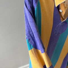 1980s Thinned Out and Slouchy Longer Mardi Gras Tattered Striped Rugby Shirt