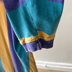 1980s Thinned Out and Slouchy Longer Mardi Gras Tattered Striped Rugby Shirt