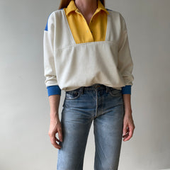 1970s/80s Color Block Collared Sweatshirt - !!!