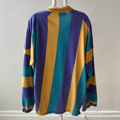 1980s Thinned Out and Slouchy Longer Mardi Gras Tattered Striped Rugby Shirt