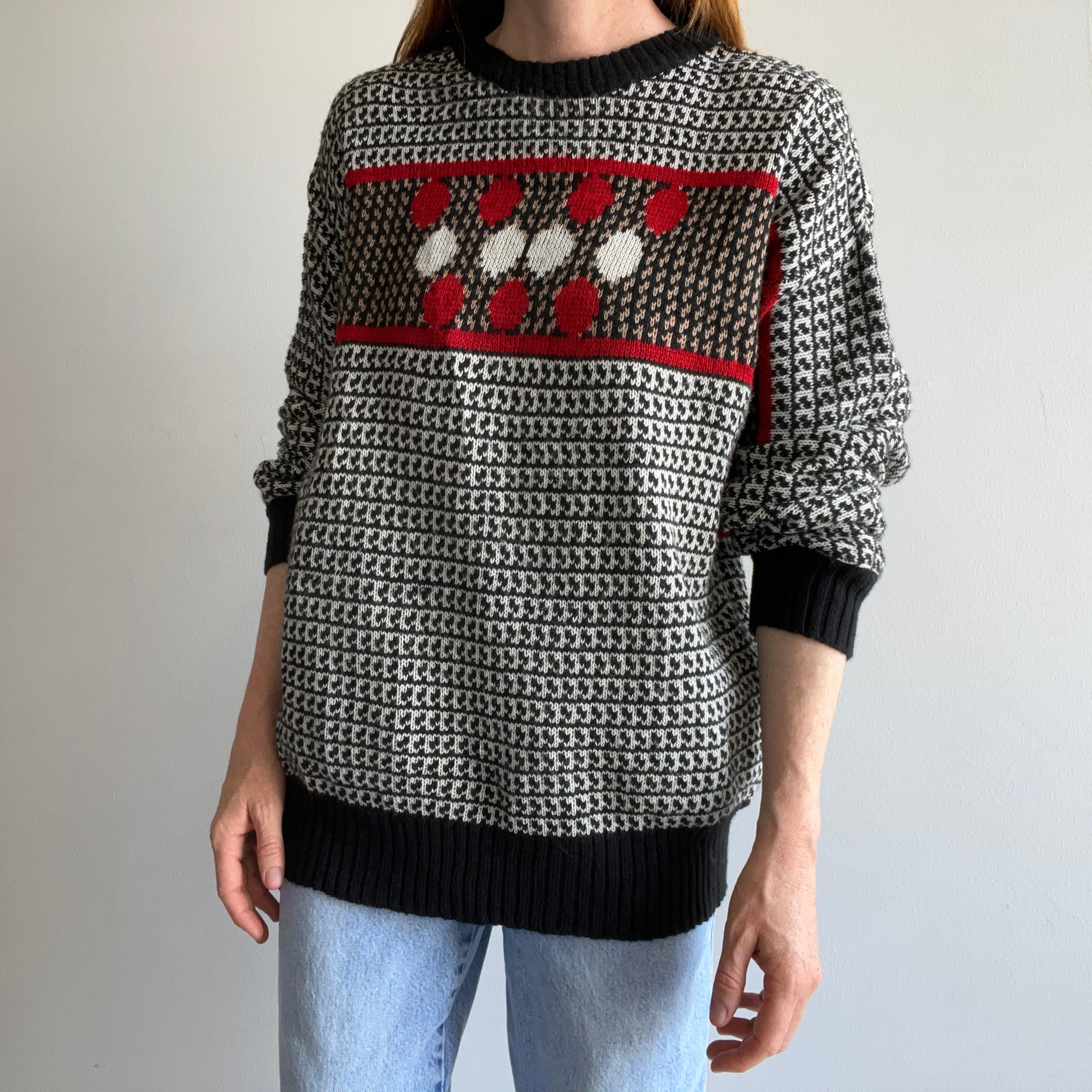 1970s Repage Acrylic Red, White, Tan and Black Knit Ski Sweater