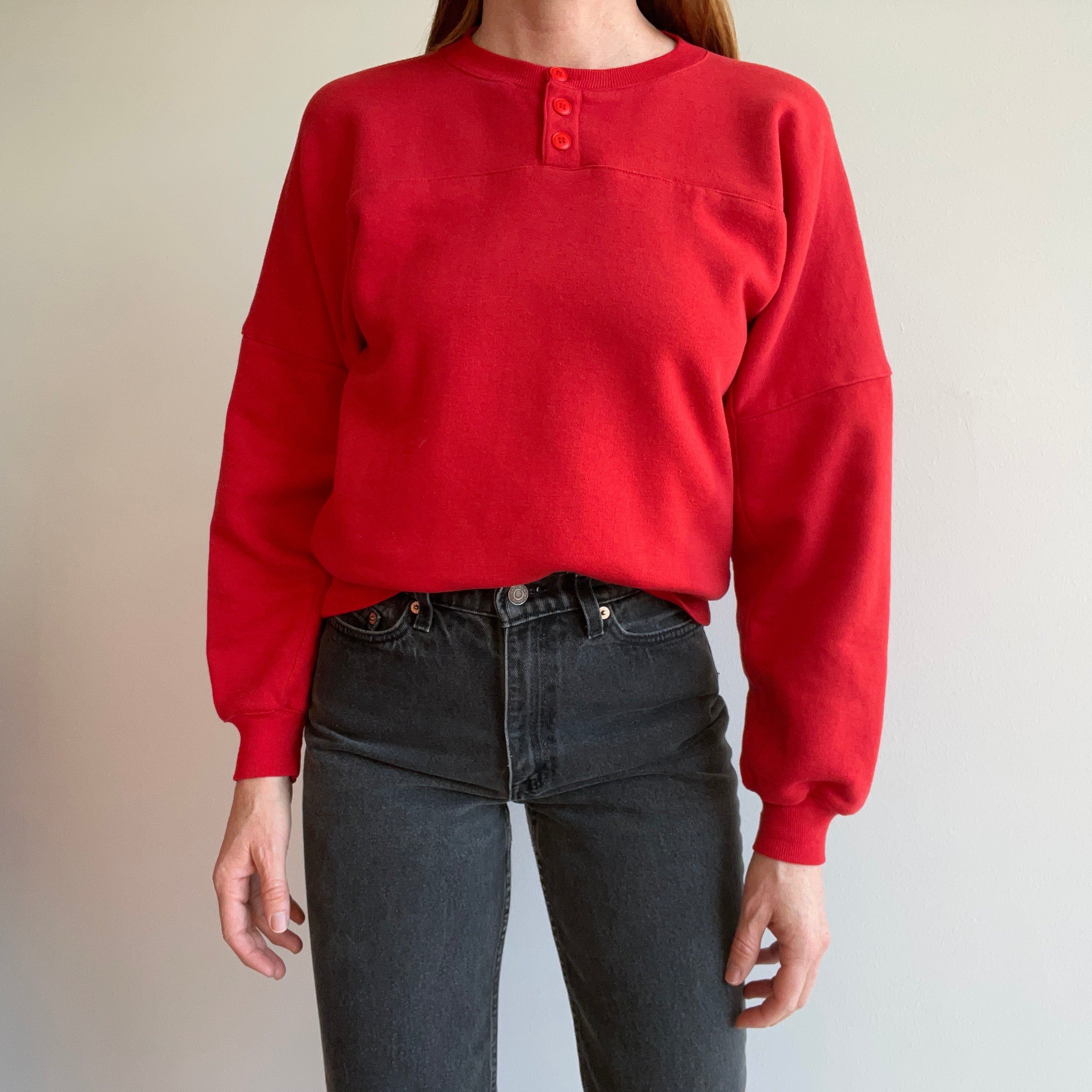 1980s Red Henley Sweatshirt