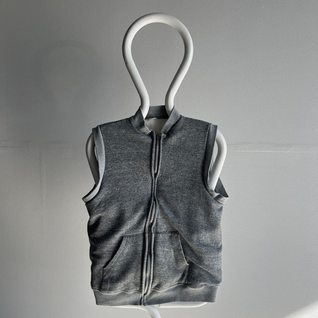 1980s Gray Insulated Zip Up Sweatshirt Vest