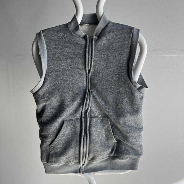 1980s Gray Insulated Zip Up Sweatshirt Vest