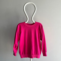 1980s Thin and Slouchy Hot Pink Sweatshirt with Bleach Staining on the Sleeve