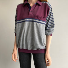 1980s Color Block Striped Lightweight Long Sleeve Shirt/Sweatshirt Polo