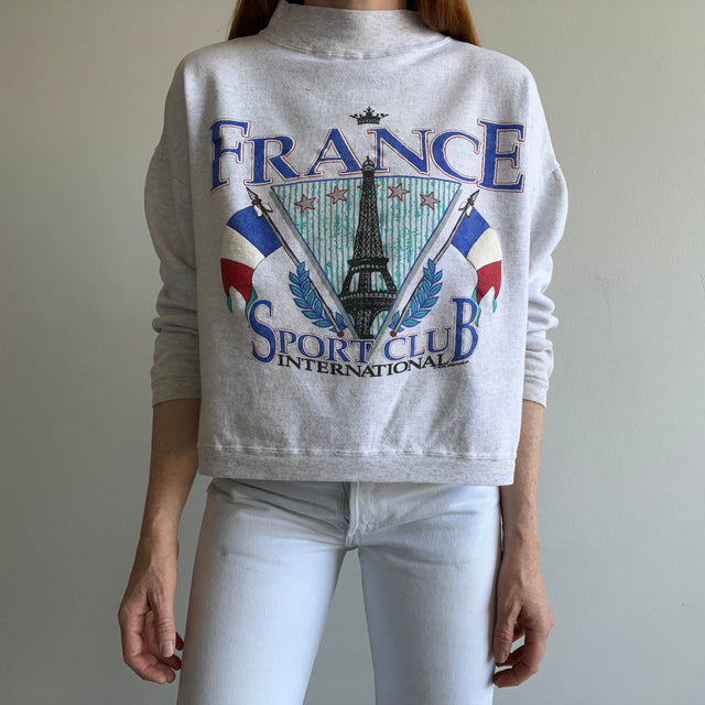 1980/90s France Mock Neck Cropped Super Stained Sweatshirt