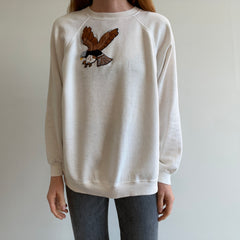 1980s DIY Eagle On A Thinned Out HHW White Sweatshirt