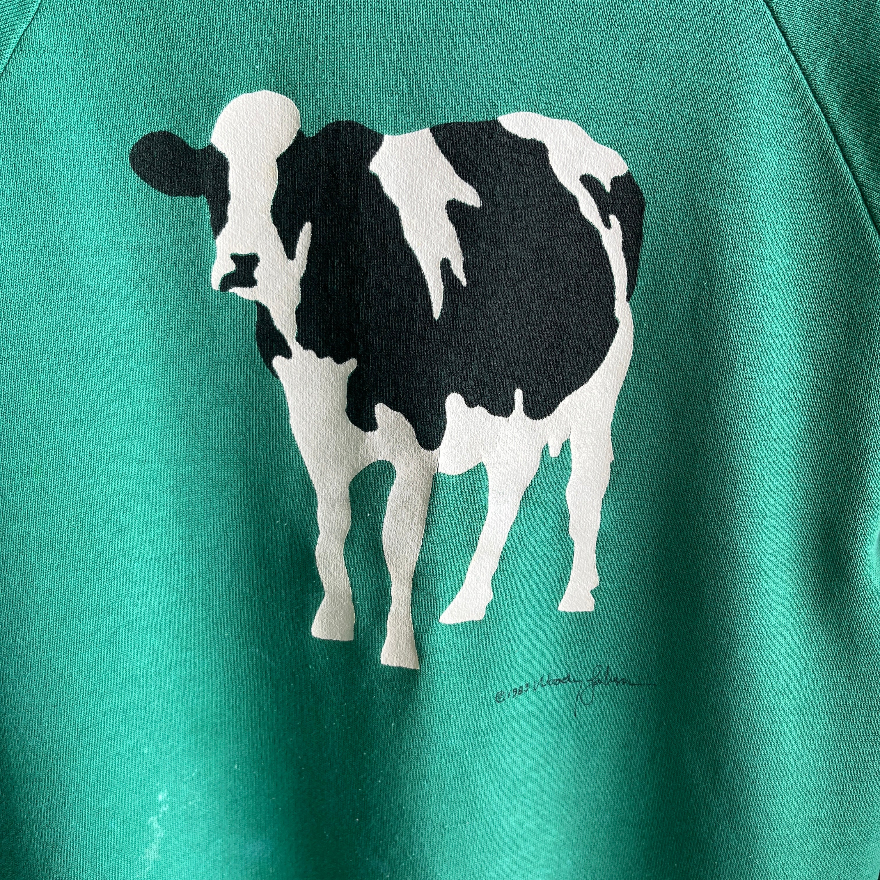 1983 Cow Sweatshirt with Bleach Staining