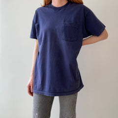 1990s Classic Blank Navy Selvedge Pocket Cotton T-Shirt by FOTL