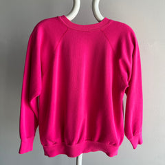 1980s Thin and Slouchy Hot Pink Sweatshirt with Bleach Staining on the Sleeve