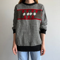 1970s Repage Acrylic Red, White, Tan and Black Knit Ski Sweater