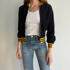 1970s Black and Yellow Microsuede (Feel) Baseball Bomber Zip Up Jacket - WOW