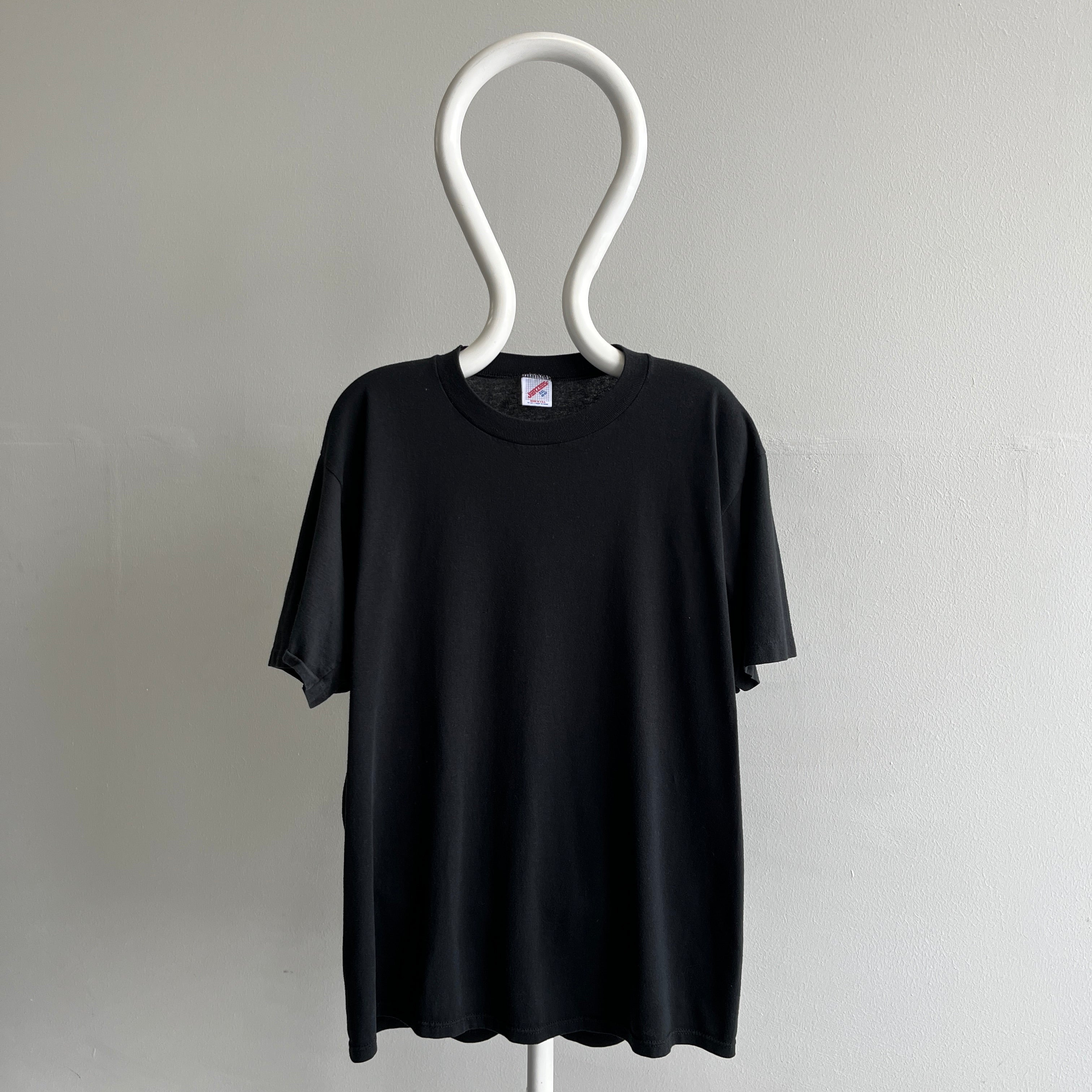 1980s Blank Black 50/50  T-Shirt with a Single Cotton Sleeve