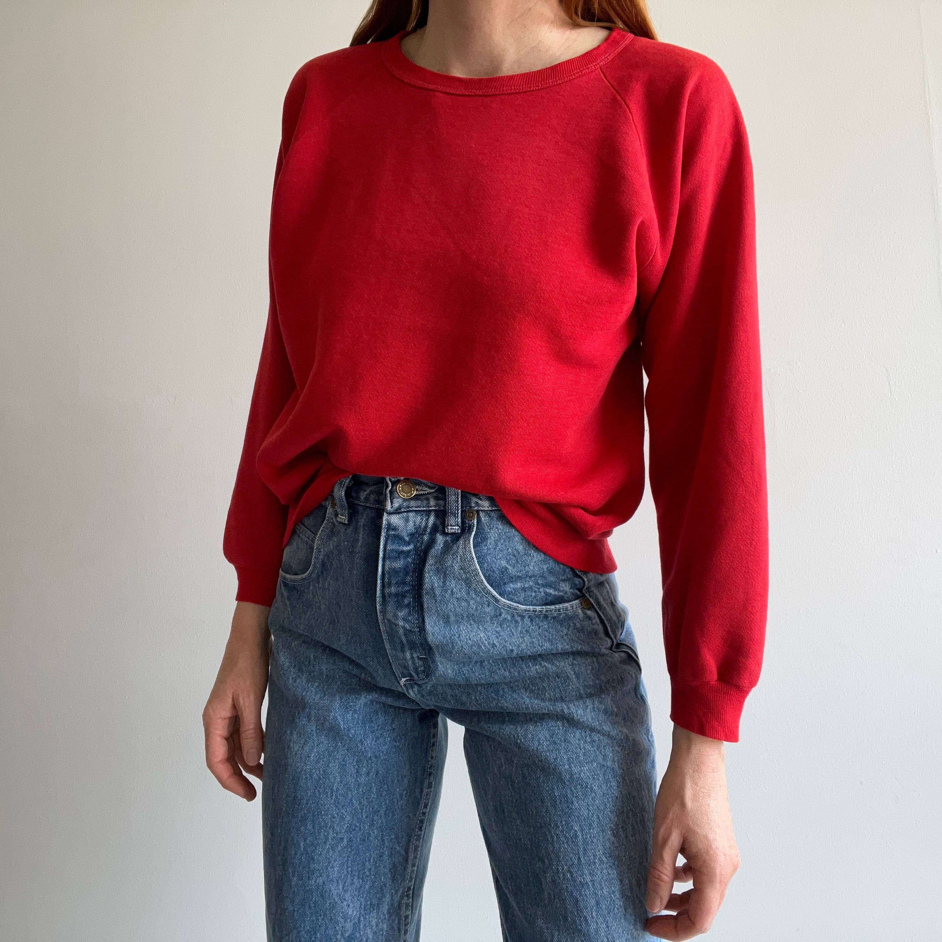 1970s Blank Red Rolled Neck and (Slightly) Bell Sleeved Sweatshirt