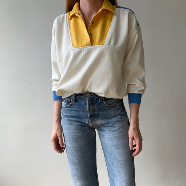 1970s/80s Color Block Collared Sweatshirt - !!!
