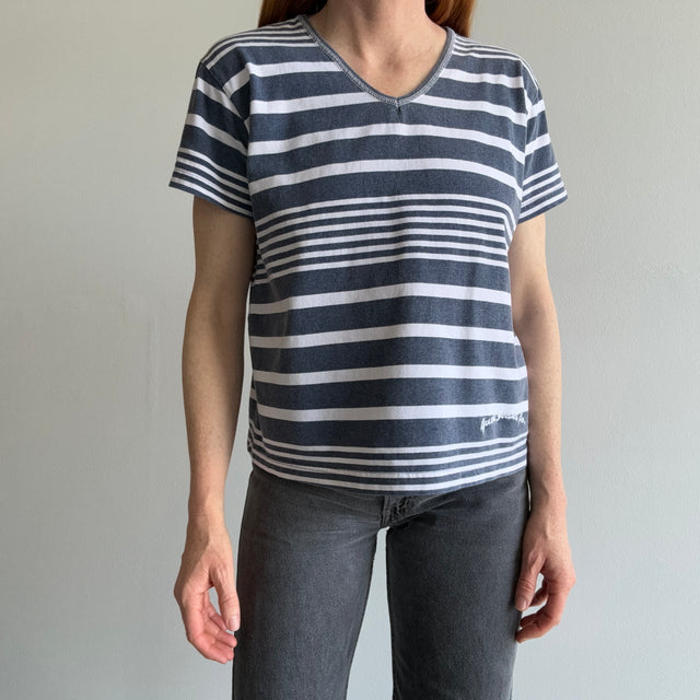 1980s Guess Jeans Striped V-Neck T-Shirt