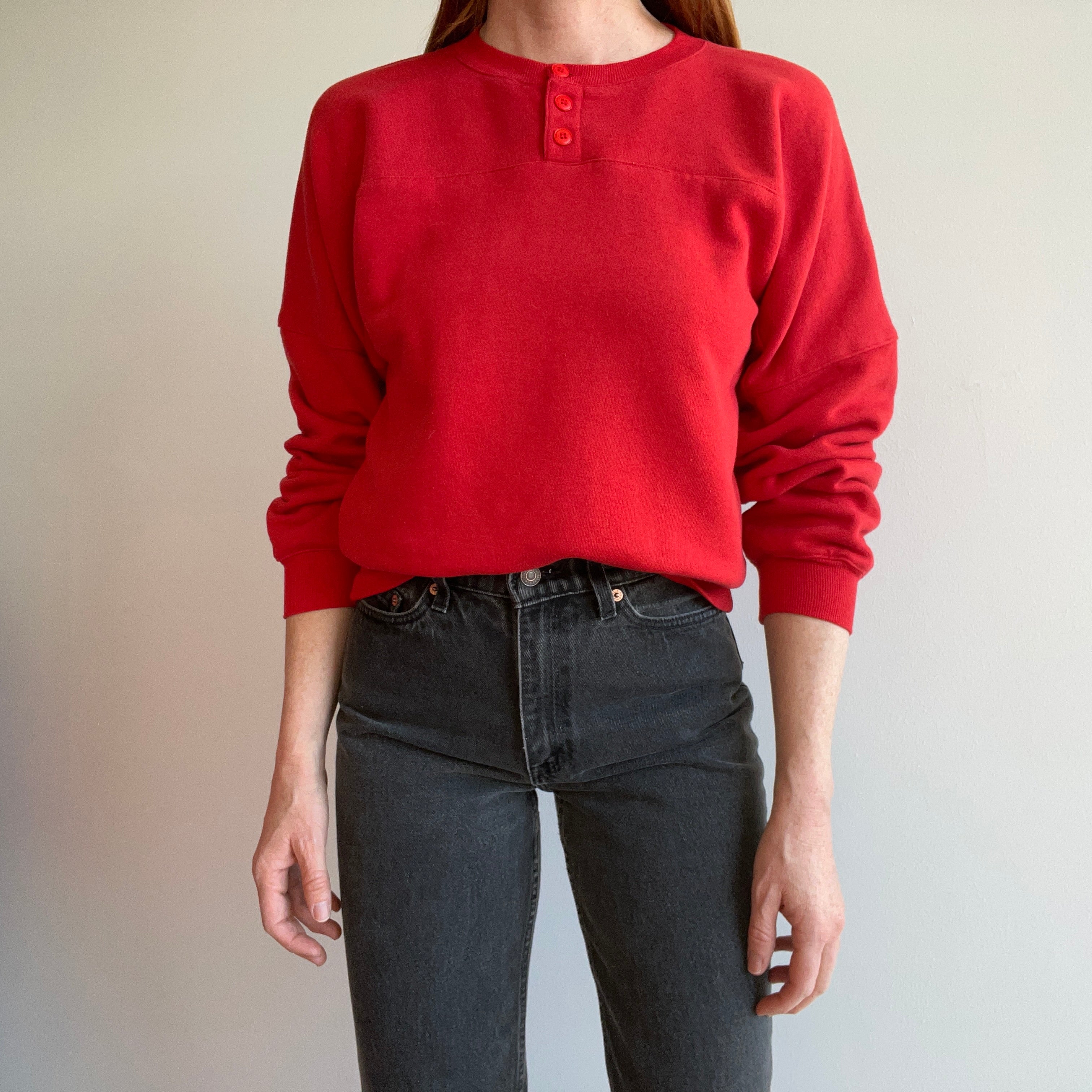 1980s Red Henley Sweatshirt