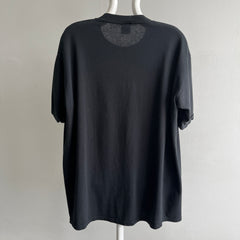 1980s Blank Black 50/50  T-Shirt with a Single Cotton Sleeve