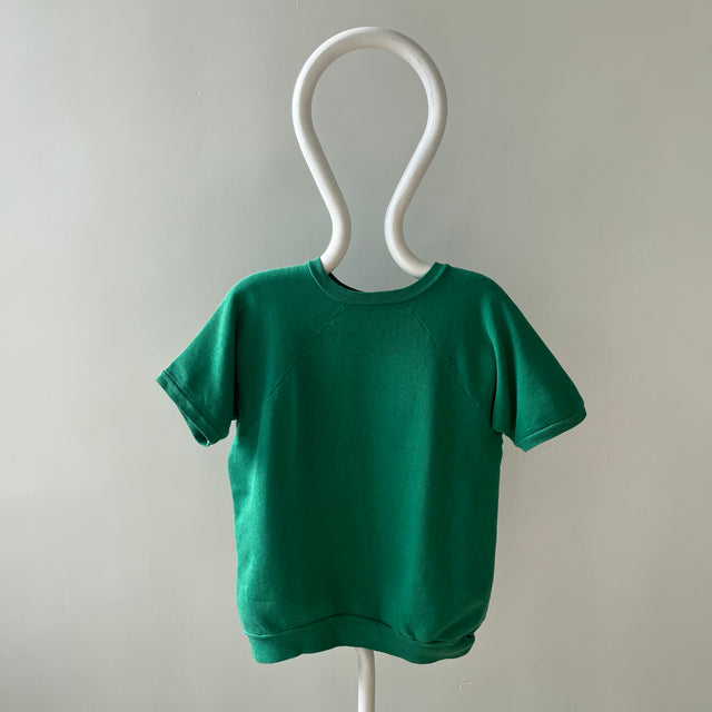 1960/70s Worn to Perfection Faded Kelly Green Warm Up Sweatshirt