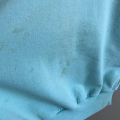 1970s Faded Seafoam Green/Blue Cotton!! Stained Sweatshirt