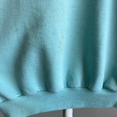 1970s Faded Seafoam Green/Blue Cotton!! Stained Sweatshirt