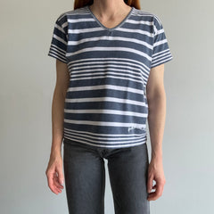 1980s Guess Jeans Striped V-Neck T-Shirt