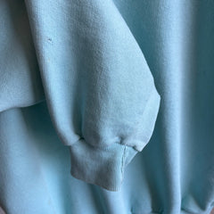 1970s Faded Seafoam Green/Blue Cotton!! Stained Sweatshirt