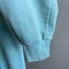 1970s Faded Seafoam Green/Blue Cotton!! Stained Sweatshirt