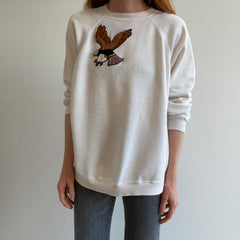 1980s DIY Eagle On A Thinned Out HHW White Sweatshirt