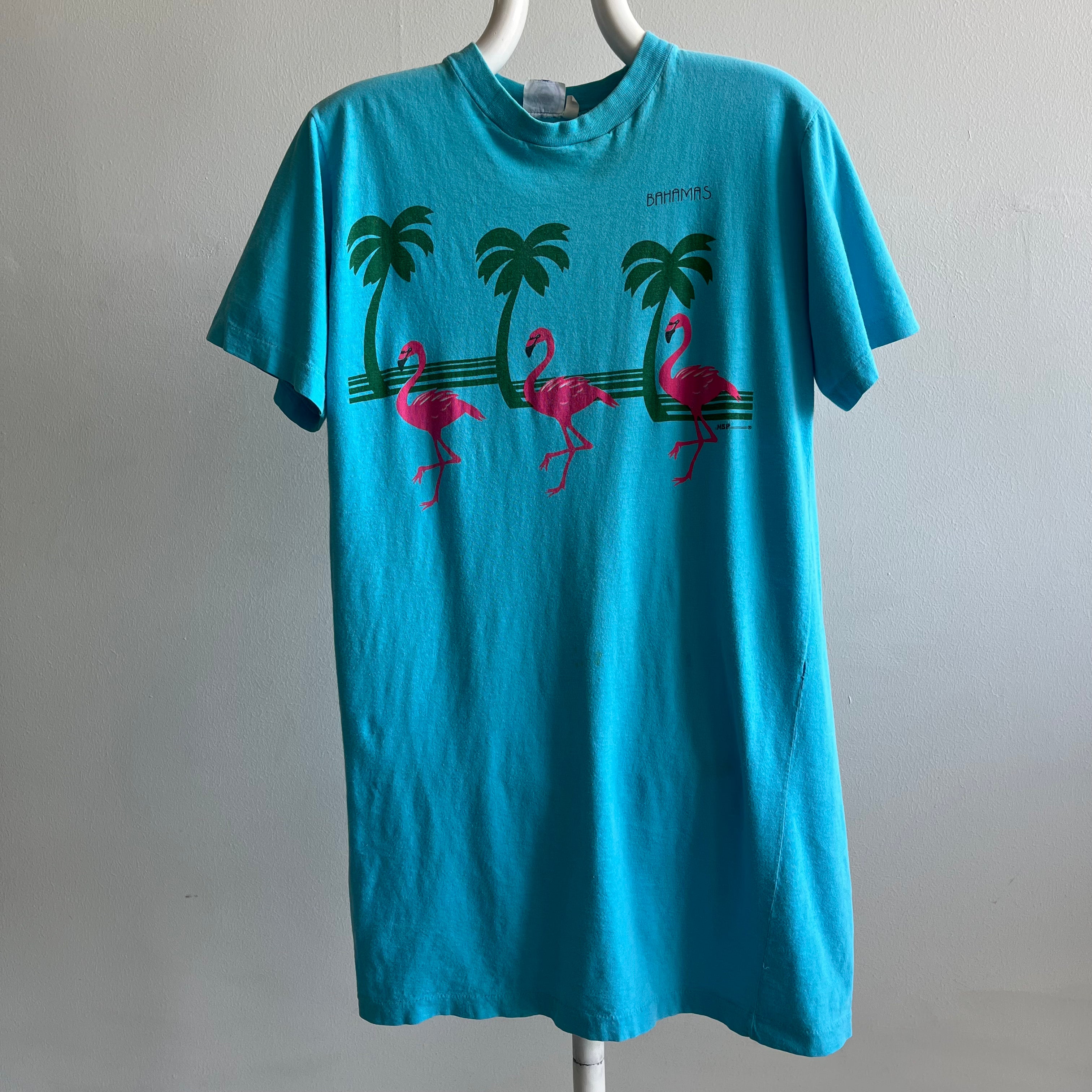 1980s Bahamas Flamingos X-Long T-Shirt Dress