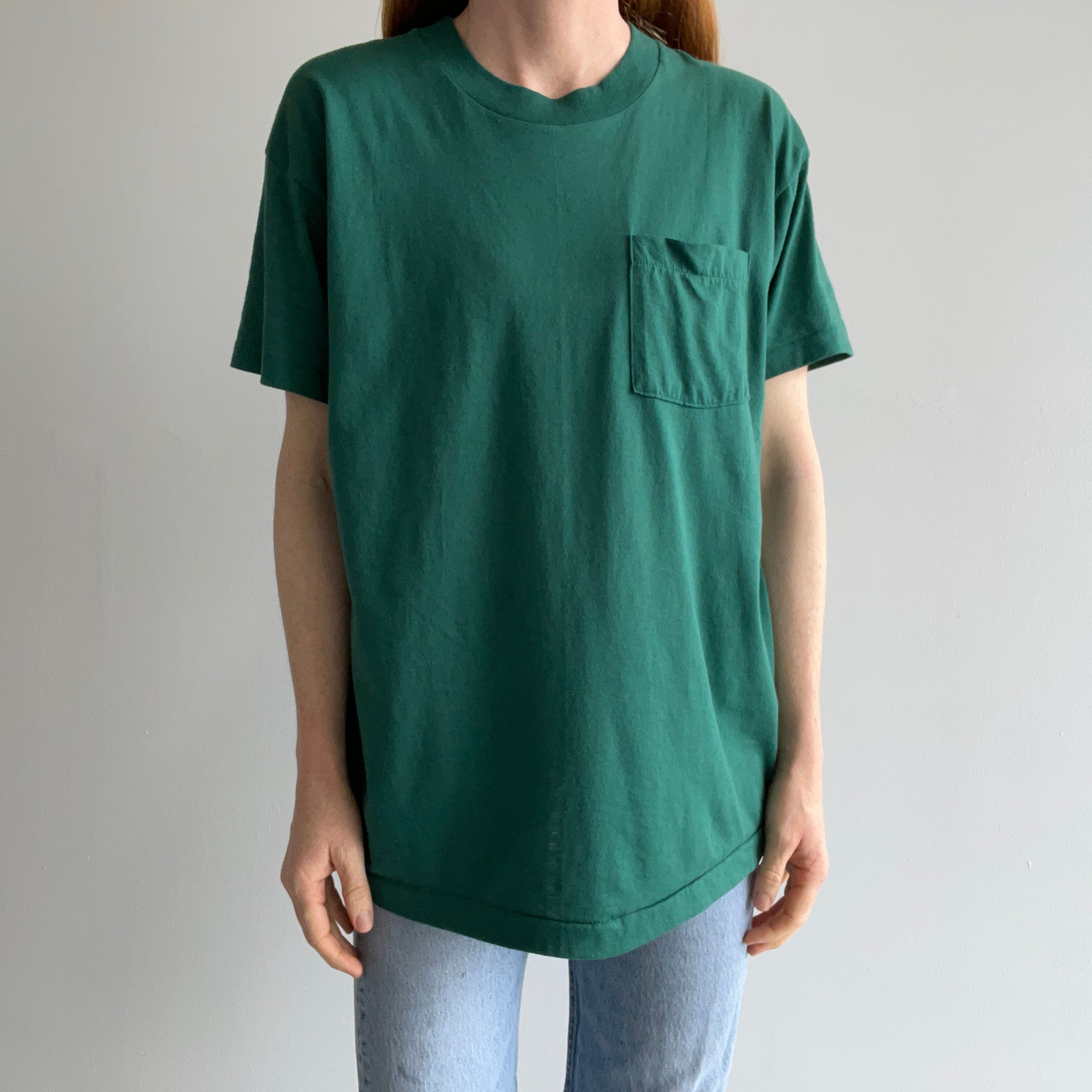 1980s Jade Forest Green FOTL Pocket T-shirt - Above Average