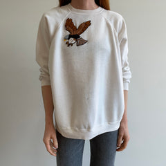 1980s DIY Eagle On A Thinned Out HHW White Sweatshirt