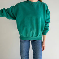 1990s Russell Brand Mostly Cotton Faded Green Single V Structured Sweatshirt