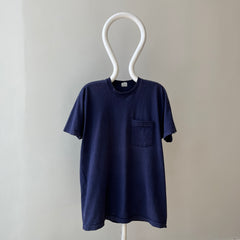 1990s Classic Blank Navy Selvedge Pocket Cotton T-Shirt by FOTL