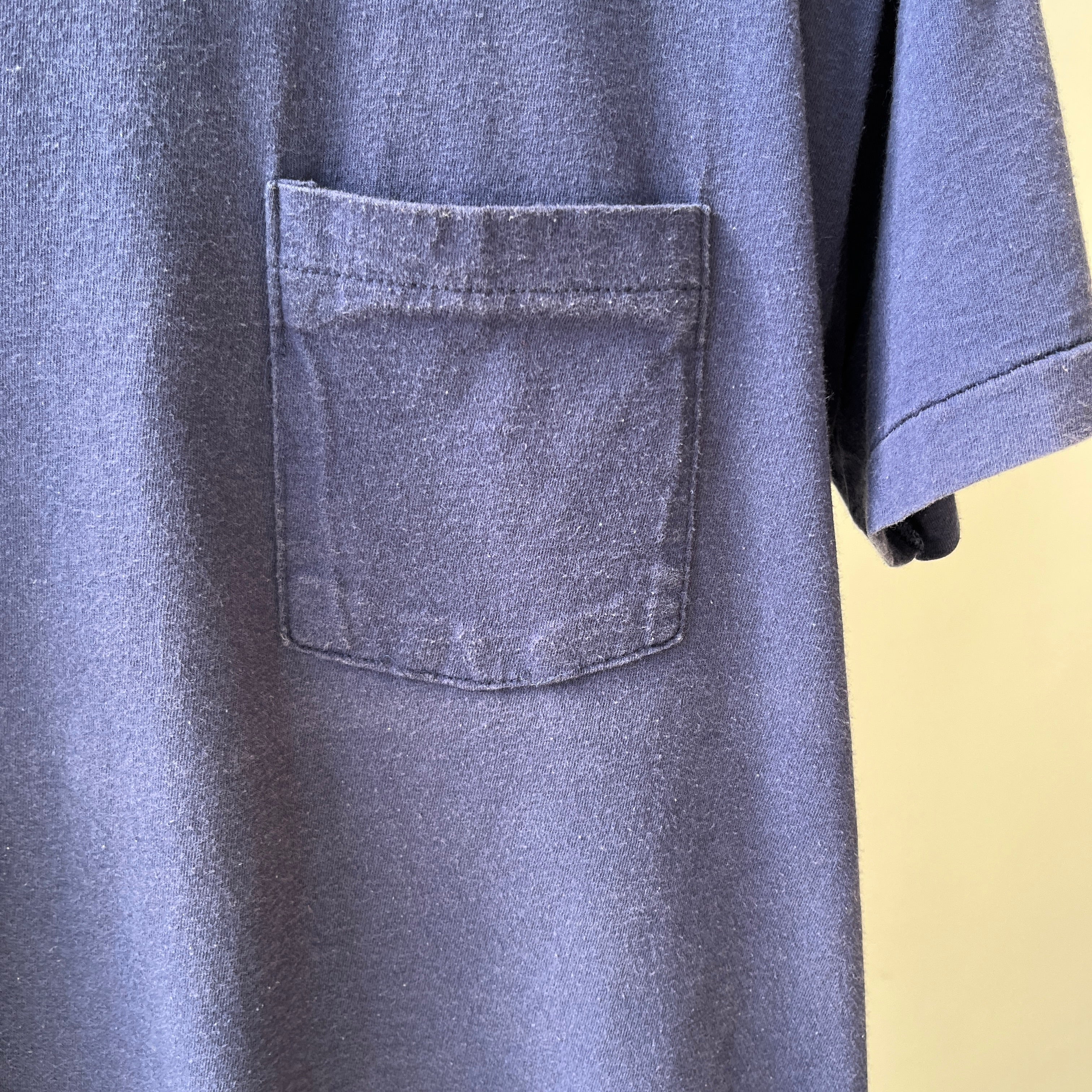 1990s Classic Blank Navy Selvedge Pocket Cotton T-Shirt by FOTL