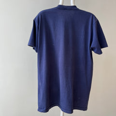 1990s Classic Blank Navy Selvedge Pocket Cotton T-Shirt by FOTL