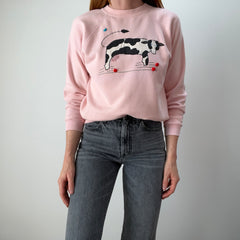 1980s DIY Quilted Cow Sweatshirt with Apple and Butterfly Buttons