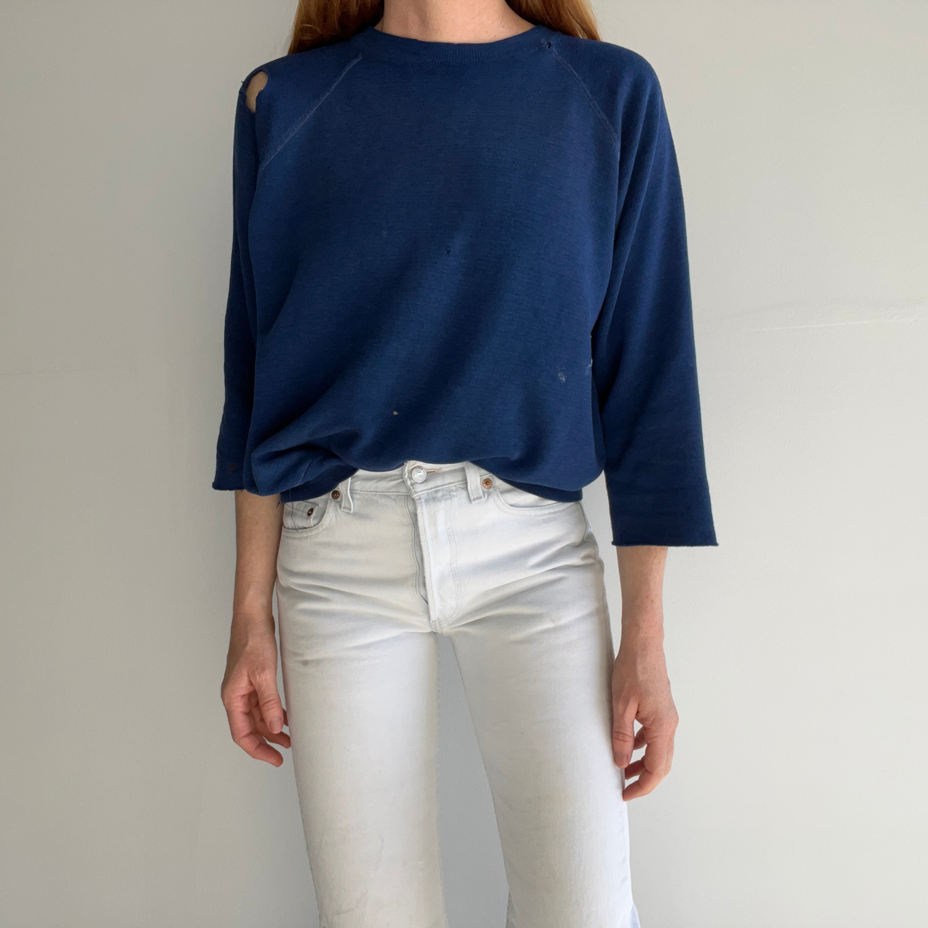 1970s Thrashed Navy Sweatshirt - Very Luxe