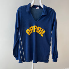 1980s Brasil Football V-Neck Long Sleeve Polo - !!!!