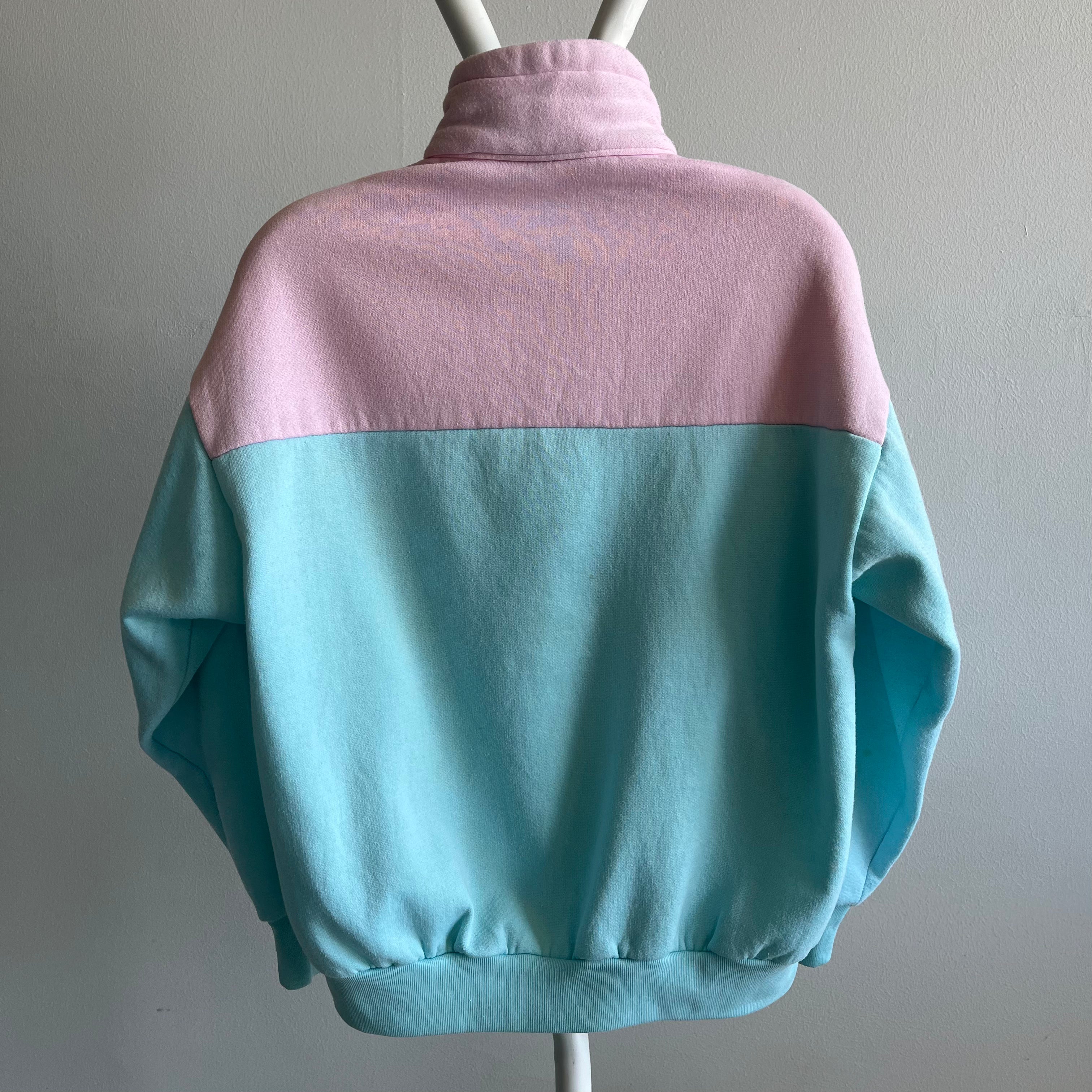 1980s San Francisco Colorblock 1/4 Zip Mock Neck Sweatshirt - Oh My!