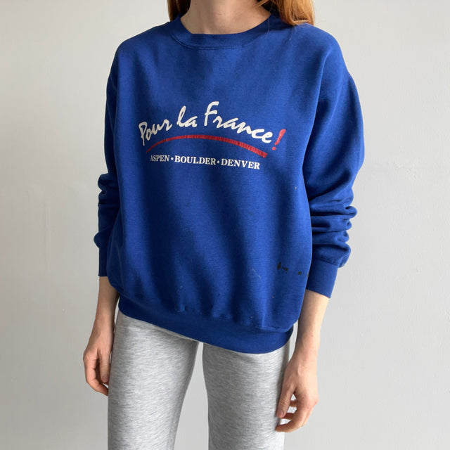 1980/90s Pour La France - Aspen, Boulder, Denver - Beat Up Paint Stained Sweatshirt with Pockets!