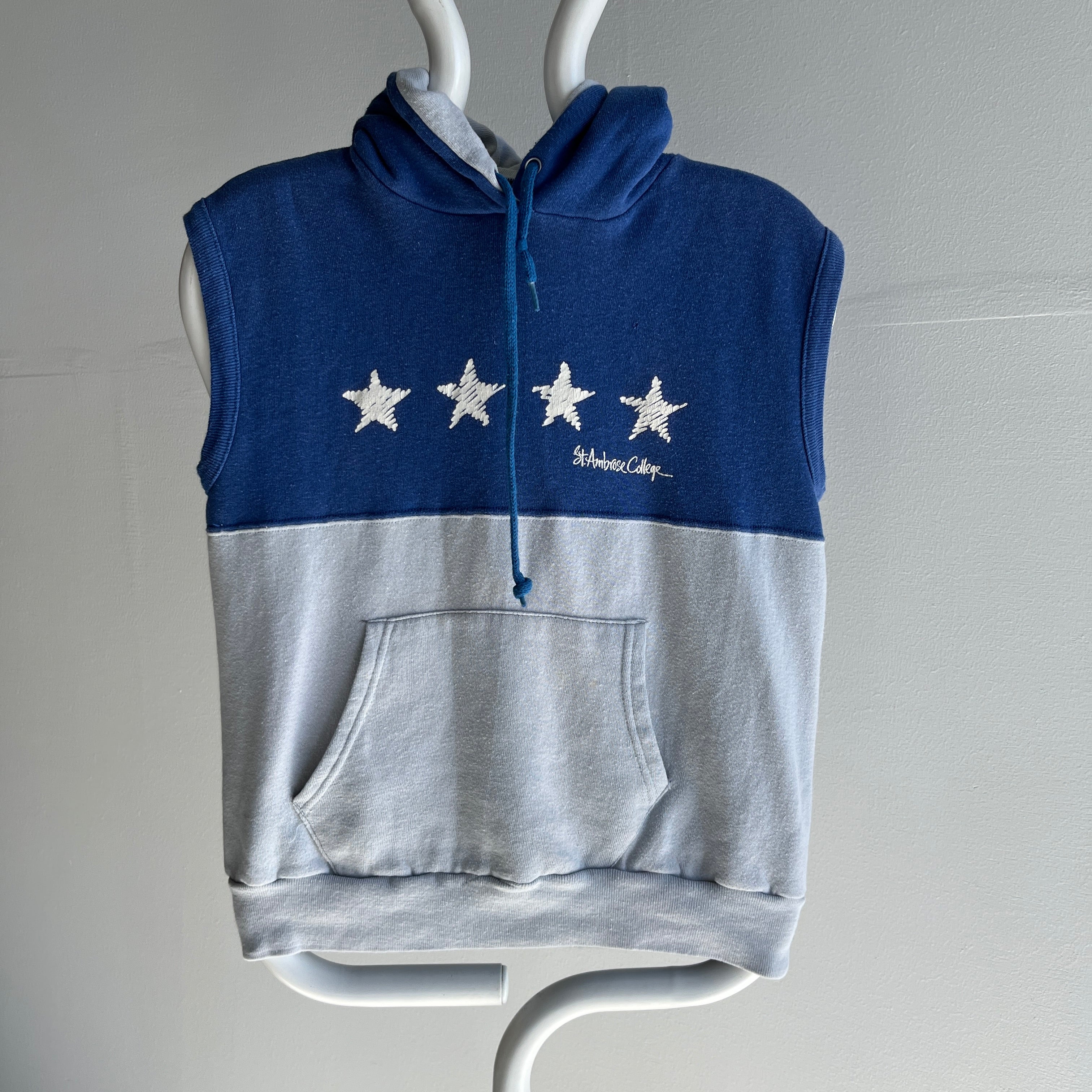 1970/80s St. Ambrose College Two Tone Hoodie Muscle Tank Warm Up