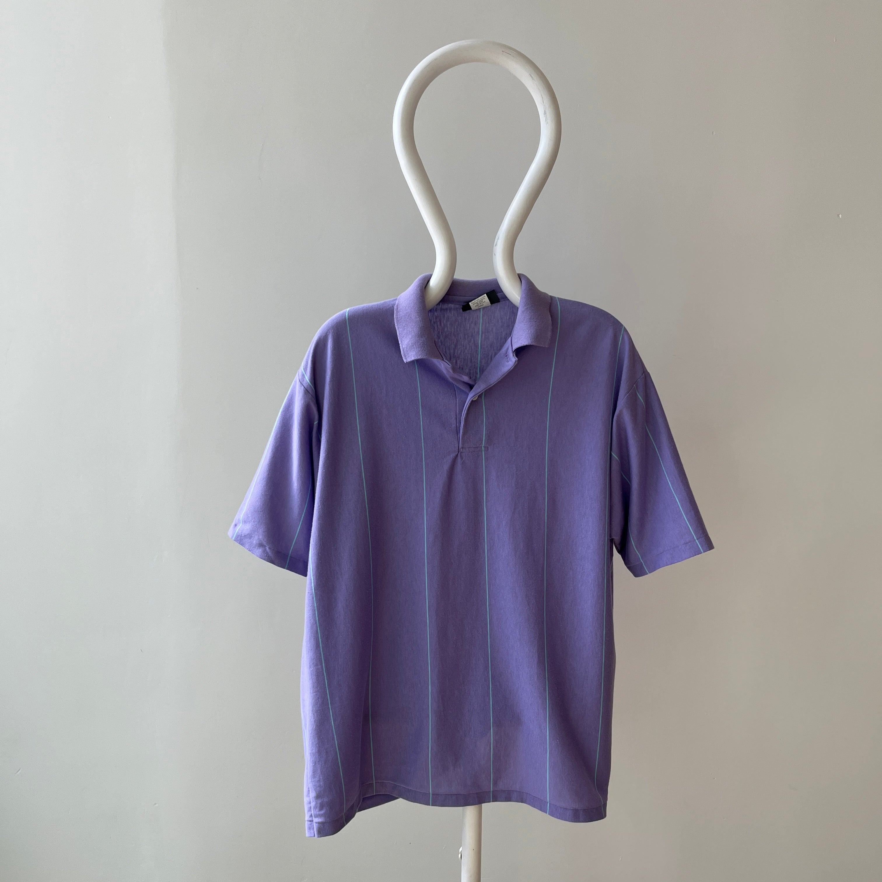 1980s Lavender Striped Polo Shirt