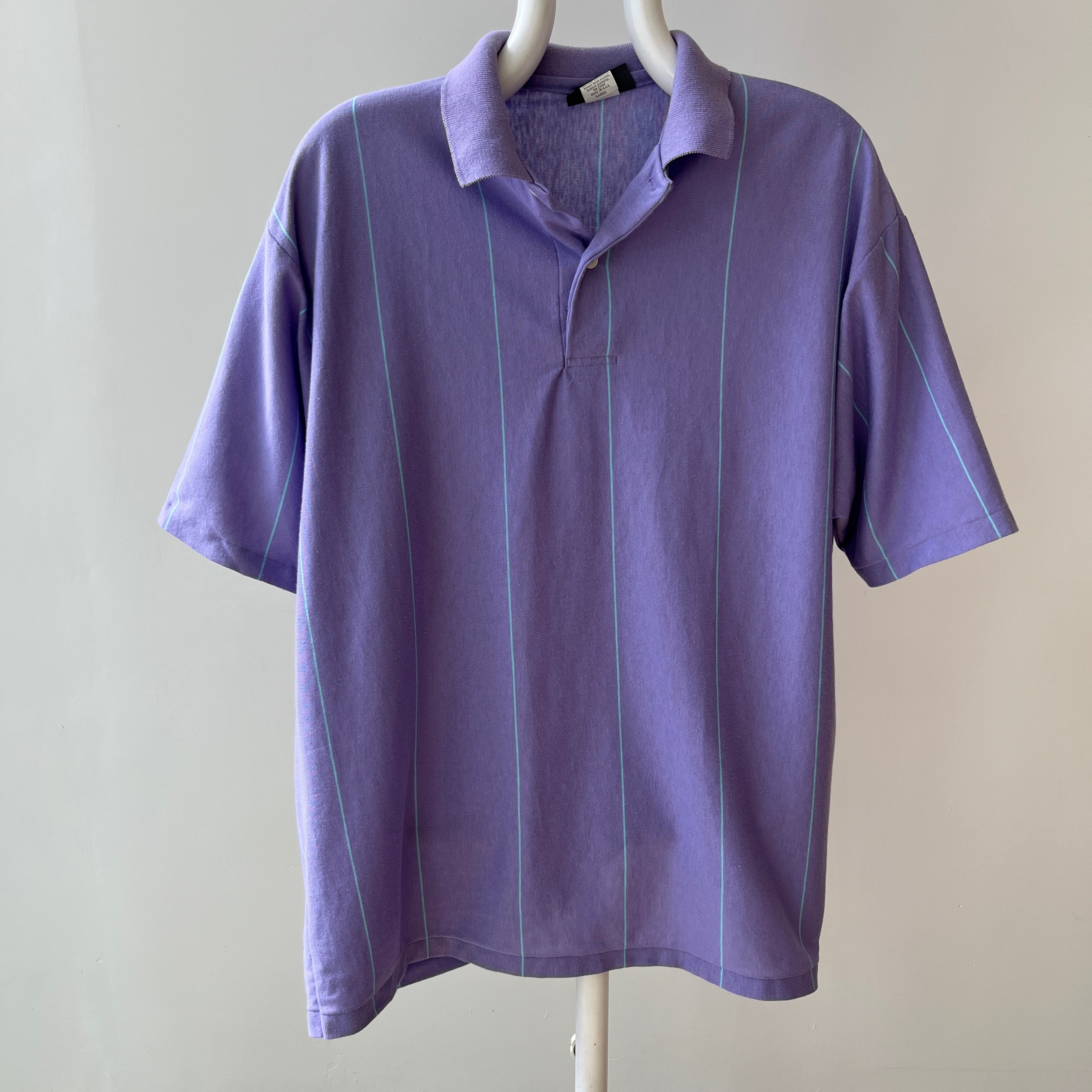 1980s Lavender Striped Polo Shirt