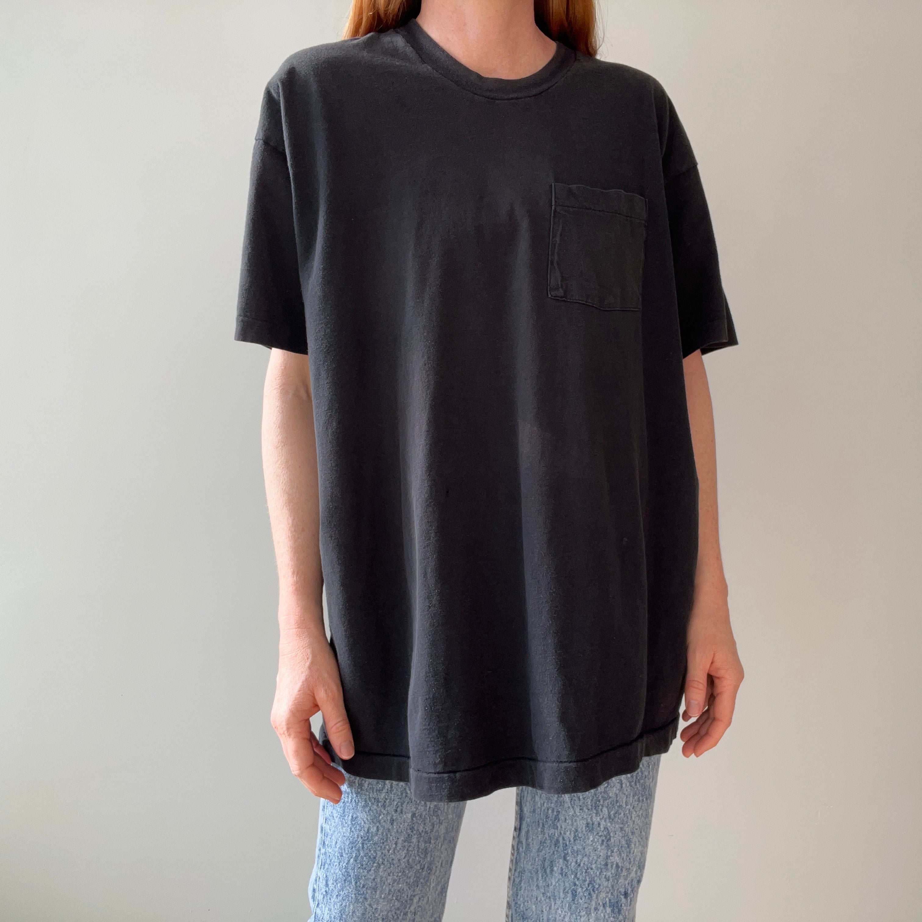 1980s Faded Blank Black Pocket T-Shirt by FOTL